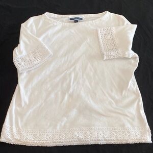 Karen Scott White Lace Accent Short Sleeve Top